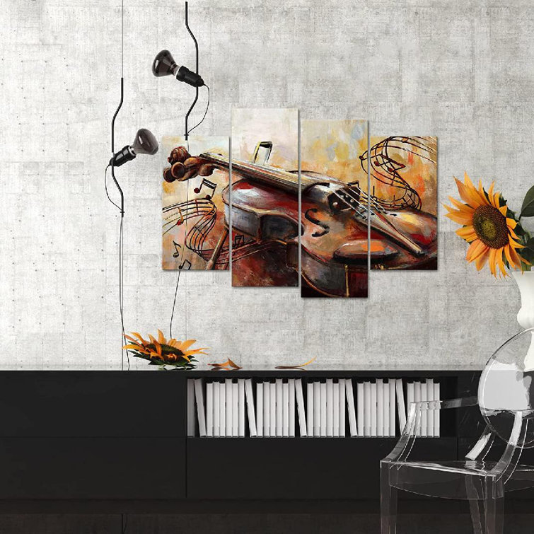 Red Barrel Studio® 4 Panel Vintage Music Wall Art Abstract Violin Pai